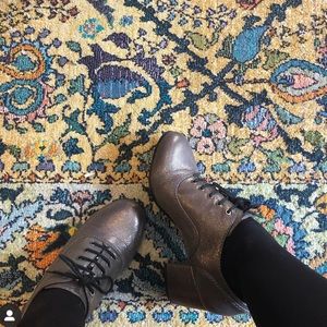 Silver sparkly vegan leather block heels